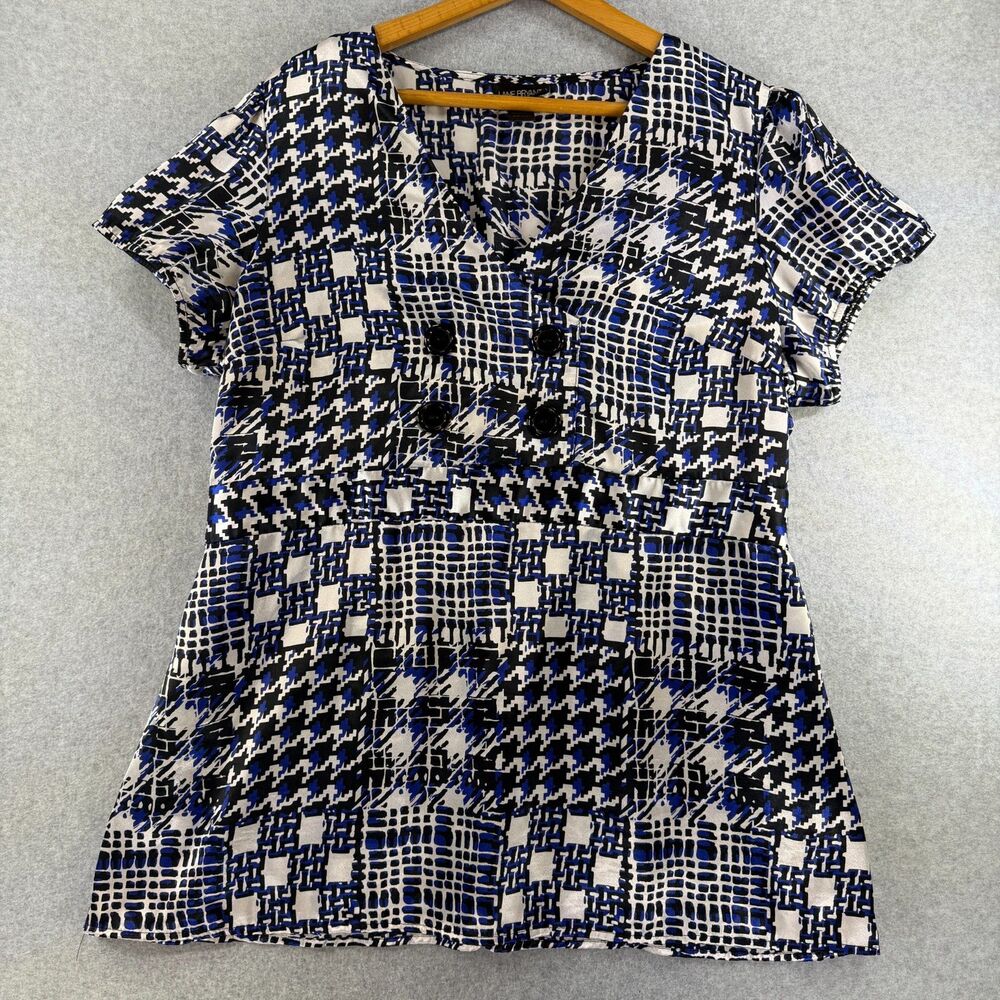 Lane Bryant Women’s 18/20 Blue Black White Mixed Print Button Blouse 3514